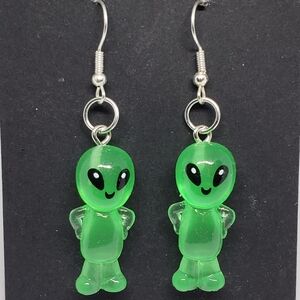Handmade Glow in Dark Resin Alien Earrings